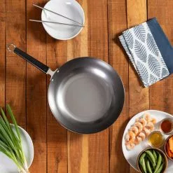 Joyce Chen 12 in. Silver Carbon Steel Stir Fry Pan with Ergonomic Handle by Honey-Can-Do -Cookware Sales Shop honey can do woks stir fry pans j22 0050 1f 1000