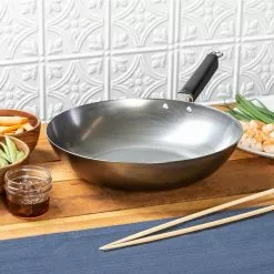 Joyce Chen 12 in. Silver Carbon Steel Stir Fry Pan with Ergonomic Handle by Honey-Can-Do -Cookware Sales Shop honey can do woks stir fry pans j22 0050 31 1000