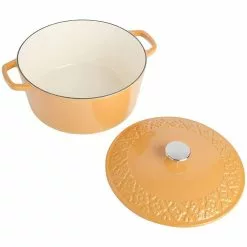 Savory Saffron 6 qt. Enameled Cast Iron Dutch Oven with Lid in Honey Gold by Spice BY TIA MOWRY -Cookware Sales Shop honey gold dutch ovens 985118444m 1f 1000