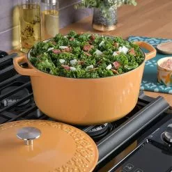 Savory Saffron 6 qt. Enameled Cast Iron Dutch Oven with Lid in Honey Gold by Spice BY TIA MOWRY -Cookware Sales Shop honey gold dutch ovens 985118444m fa 1000