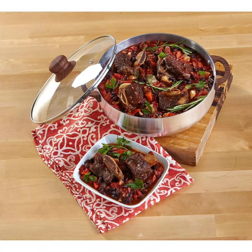 6.9 qt. Round Silver Aluminum Dutch Oven Caldero with Glass Lid and Wood-Look Handles by IMUSA 5 6.9 qt. Round Silver Aluminum Dutch Oven Caldero with Glass Lid and Wood-Look Handles by IMUSA - Image 3