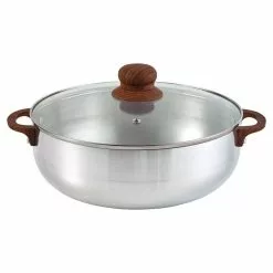 6.9 qt. Round Silver Aluminum Dutch Oven Caldero with Glass Lid and Wood-Look Handles by IMUSA