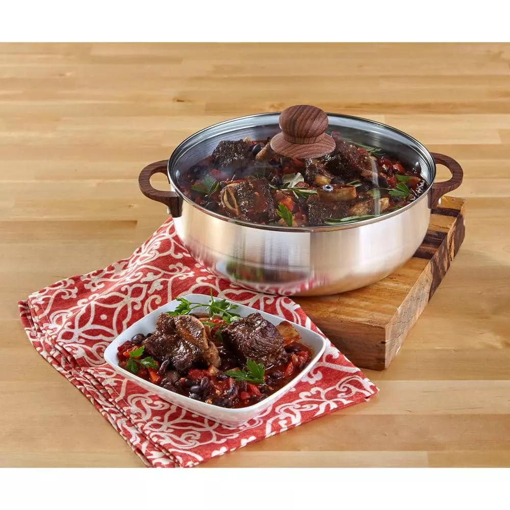 6.9 qt. Round Silver Aluminum Dutch Oven Caldero with Glass Lid and Wood-Look Handles by IMUSA 4 6.9 qt. Round Silver Aluminum Dutch Oven Caldero with Glass Lid and Wood-Look Handles by IMUSA - Image 2