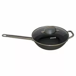 Large 12 in. Black Cast Iron Stovetop Stir Fry Pan with Lid by IMUSA