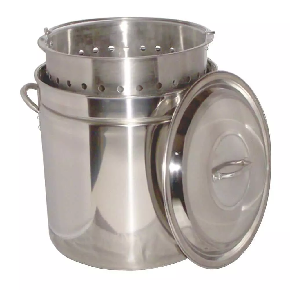 102 qt. Aluminum Stock Pot in Stainless Steel with Lid by King Kooker 3 102 qt. Aluminum Stock Pot in Stainless Steel with Lid by King Kooker