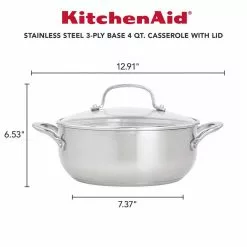 Casserole with Lid, 4-Quart, Brushed Stainless Steel by KitchenAid -Cookware Sales Shop kitchenaid braisers 71011 4f 1000