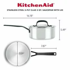 5-Ply Clad Stainless Steel 3 qt. Stainless Steel Saucepan Silver with Lid by KitchenAid -Cookware Sales Shop kitchenaid sauce pans 30050 c3 1000