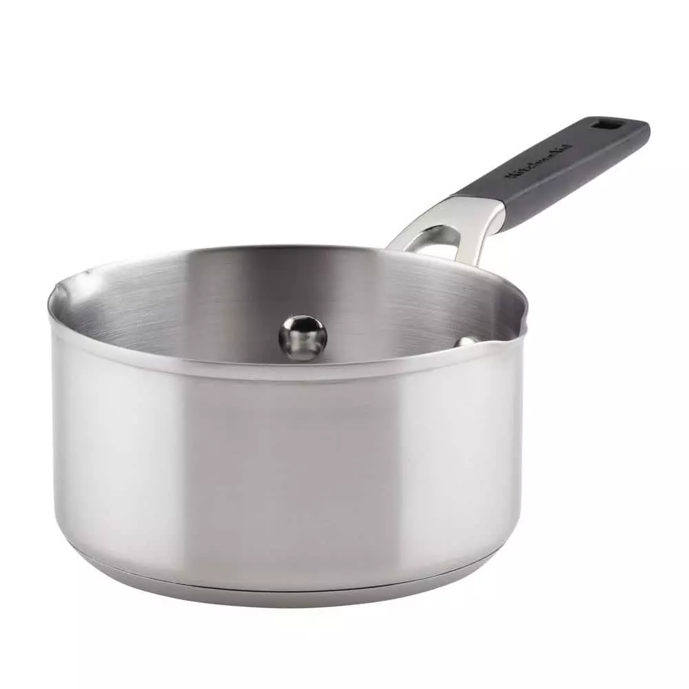 Stainless Steel, 1 qt., Stainless Steel, Sauce Pan, Silver with Pour Spout by KitchenAid 3 Stainless Steel, 1 qt., Stainless Steel, Sauce Pan, Silver with Pour Spout by KitchenAid