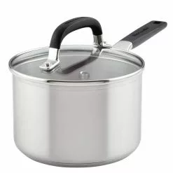 Stainless Steel 2 qt. Stainless Steel Nonstick Saucepan in Silver with Lid by KitchenAid