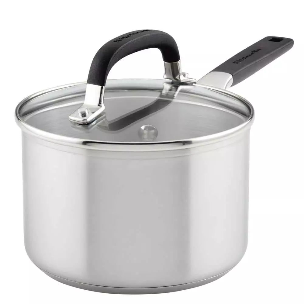 Stainless Steel 2 qt. Stainless Steel Nonstick Saucepan in Silver with Lid by KitchenAid 3 Stainless Steel 2 qt. Stainless Steel Nonstick Saucepan in Silver with Lid by KitchenAid