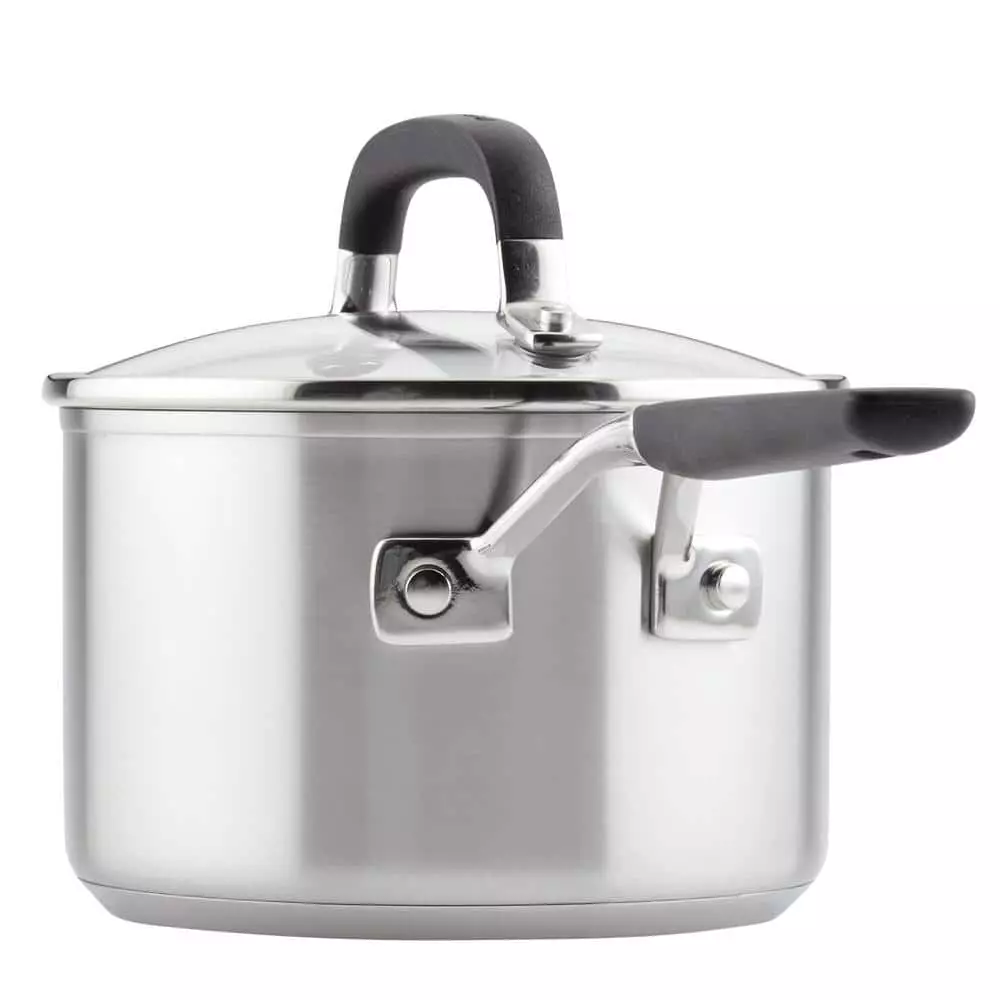 Stainless Steel 2 qt. Stainless Steel Nonstick Saucepan in Silver with Lid by KitchenAid 5 Stainless Steel 2 qt. Stainless Steel Nonstick Saucepan in Silver with Lid by KitchenAid - Image 3