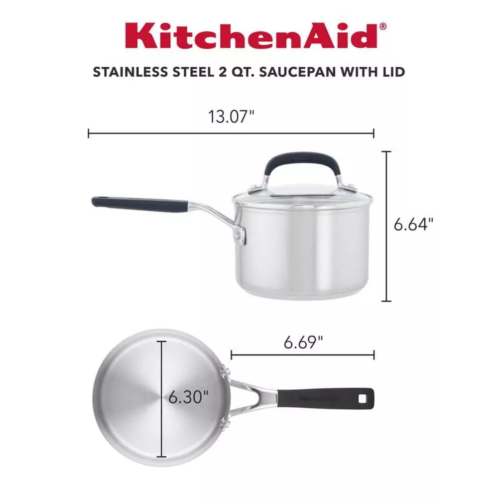Stainless Steel 2 qt. Stainless Steel Nonstick Saucepan in Silver with Lid by KitchenAid 6 Stainless Steel 2 qt. Stainless Steel Nonstick Saucepan in Silver with Lid by KitchenAid - Image 4
