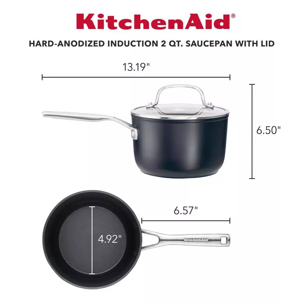 2 qt. Hard-Anodized Induction Matte Black Aluminum Nonstick Saucepan with Lid by KitchenAid 6 2 qt. Hard-Anodized Induction Matte Black Aluminum Nonstick Saucepan with Lid by KitchenAid - Image 4