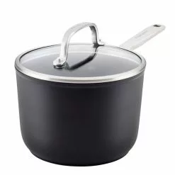 2 qt. Hard-Anodized Induction Matte Black Aluminum Nonstick Saucepan with Lid by KitchenAid