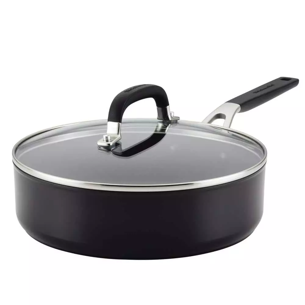 Hard Anodized Nonstick 3 qt. Hard Anodized Aluminum Nonstick Saute Pan with Lid by KitchenAid 3 Hard Anodized Nonstick 3 qt. Hard Anodized Aluminum Nonstick Saute Pan with Lid by KitchenAid
