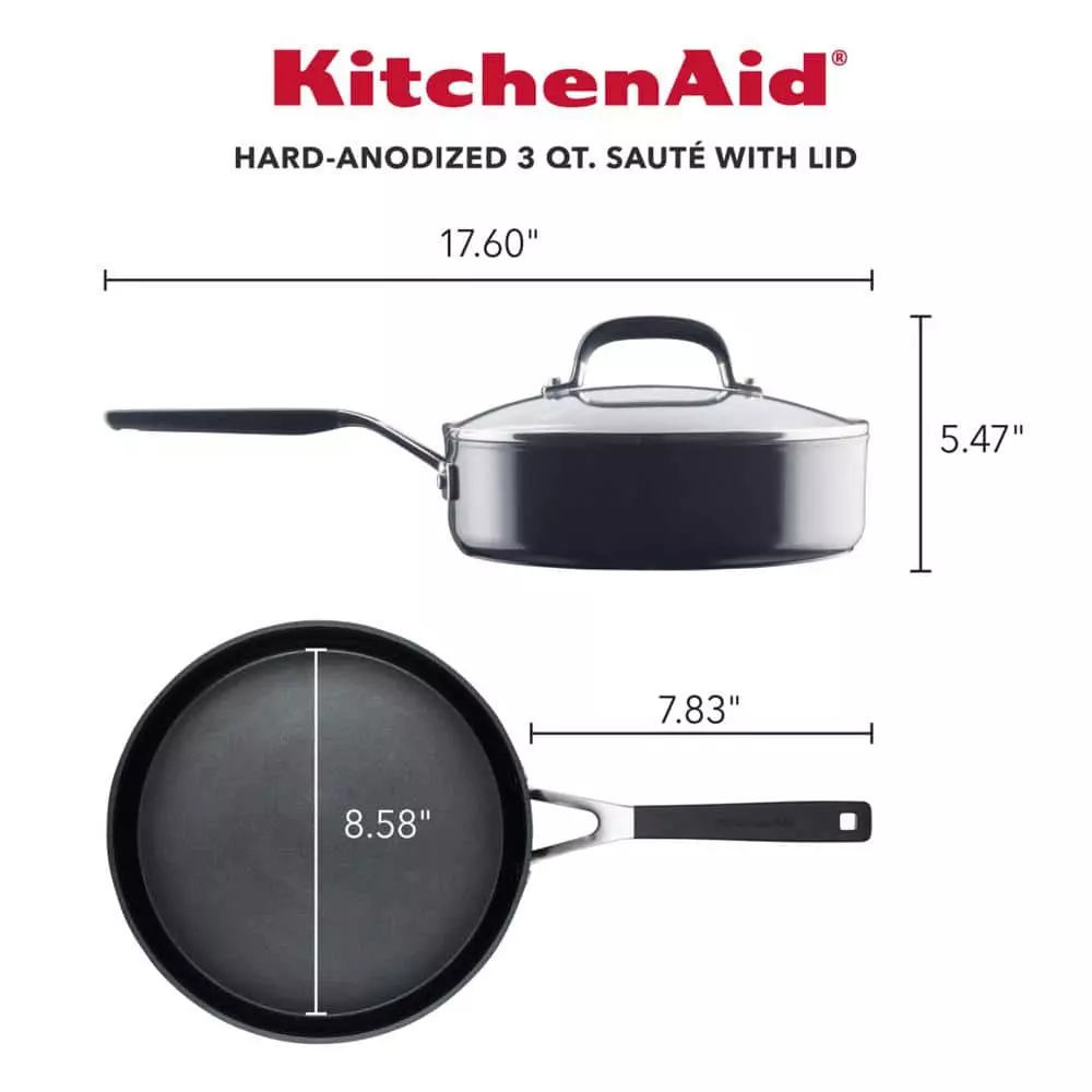 Hard Anodized Nonstick 3 qt. Hard Anodized Aluminum Nonstick Saute Pan with Lid by KitchenAid 4 Hard Anodized Nonstick 3 qt. Hard Anodized Aluminum Nonstick Saute Pan with Lid by KitchenAid - Image 2