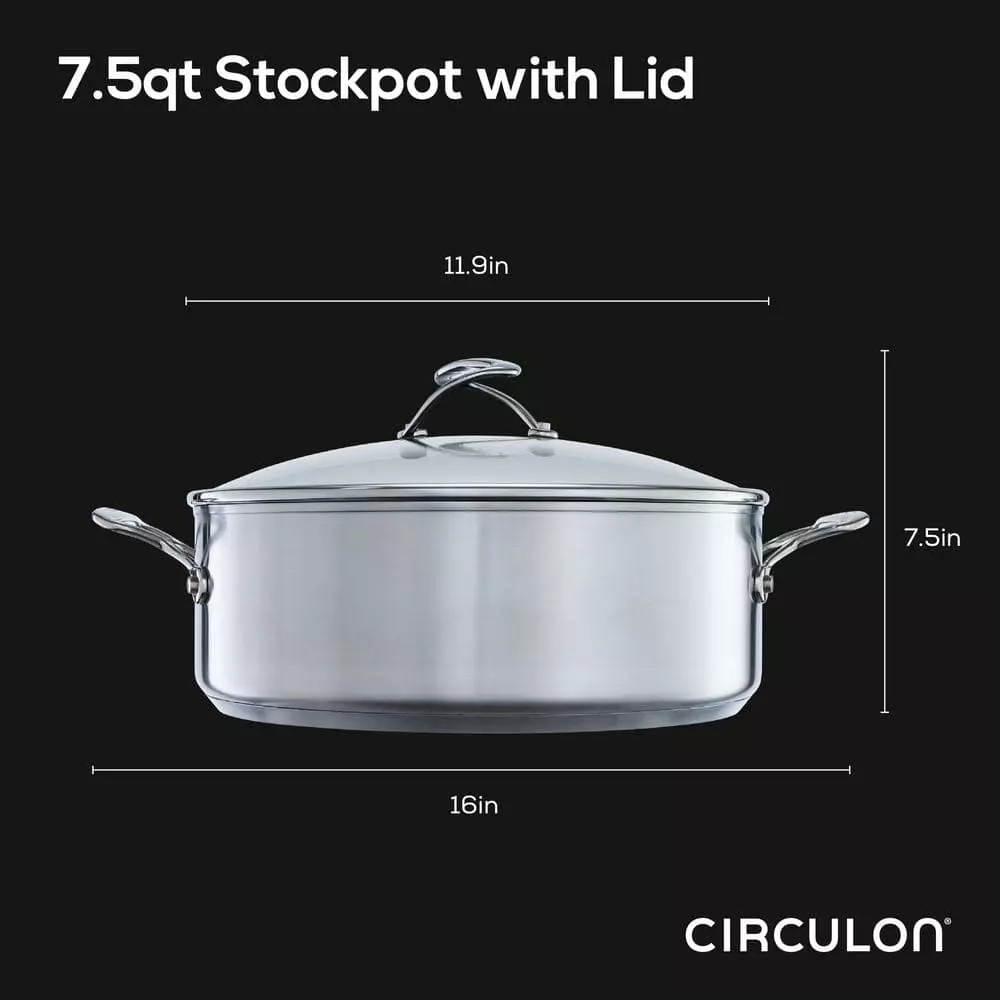 7.5 qt. Silver Stainless Steel Stock Pot with Lid by KitchenAid 4 7.5 qt. Silver Stainless Steel Stock Pot with Lid by KitchenAid - Image 2