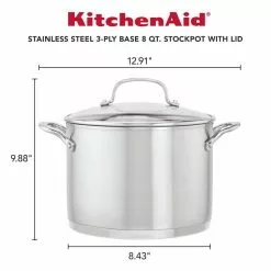 8 qt. Brushed Stainless Steel Stock Pot with Lid by KitchenAid -Cookware Sales Shop kitchenaid stock pots 71003 4f 1000