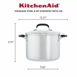 Stainless Steel, 8 qt. Stainless Steel Stock Pot in Silver with Lid by KitchenAid -Cookware Sales Shop kitchenaid stock pots 71022 c3 1000