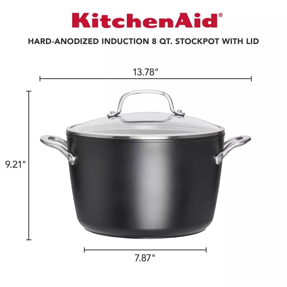 8-Quart, Matte Black Hard-Anodized Induction Nonstick Stockpot with Lid by KitchenAid 7 8-Quart, Matte Black Hard-Anodized Induction Nonstick Stockpot with Lid by KitchenAid - Image 5
