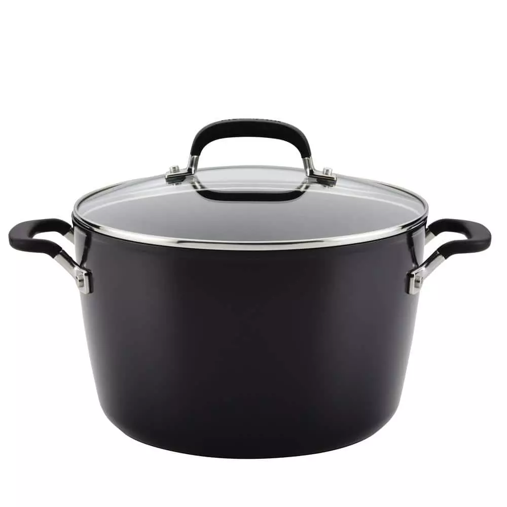 Hard Anodized Nonstick 8 qt. Hard Anodized Aluminum Nonstick Stock Pot in Onyx with Lid by KitchenAid 3 Hard Anodized Nonstick 8 qt. Hard Anodized Aluminum Nonstick Stock Pot in Onyx with Lid by KitchenAid