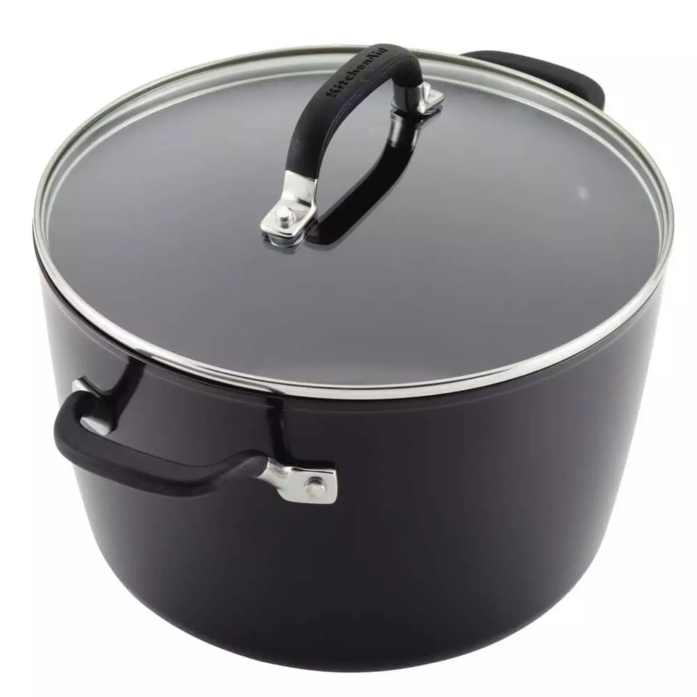 Hard Anodized Nonstick 8 qt. Hard Anodized Aluminum Nonstick Stock Pot in Onyx with Lid by KitchenAid 6 Hard Anodized Nonstick 8 qt. Hard Anodized Aluminum Nonstick Stock Pot in Onyx with Lid by KitchenAid - Image 4