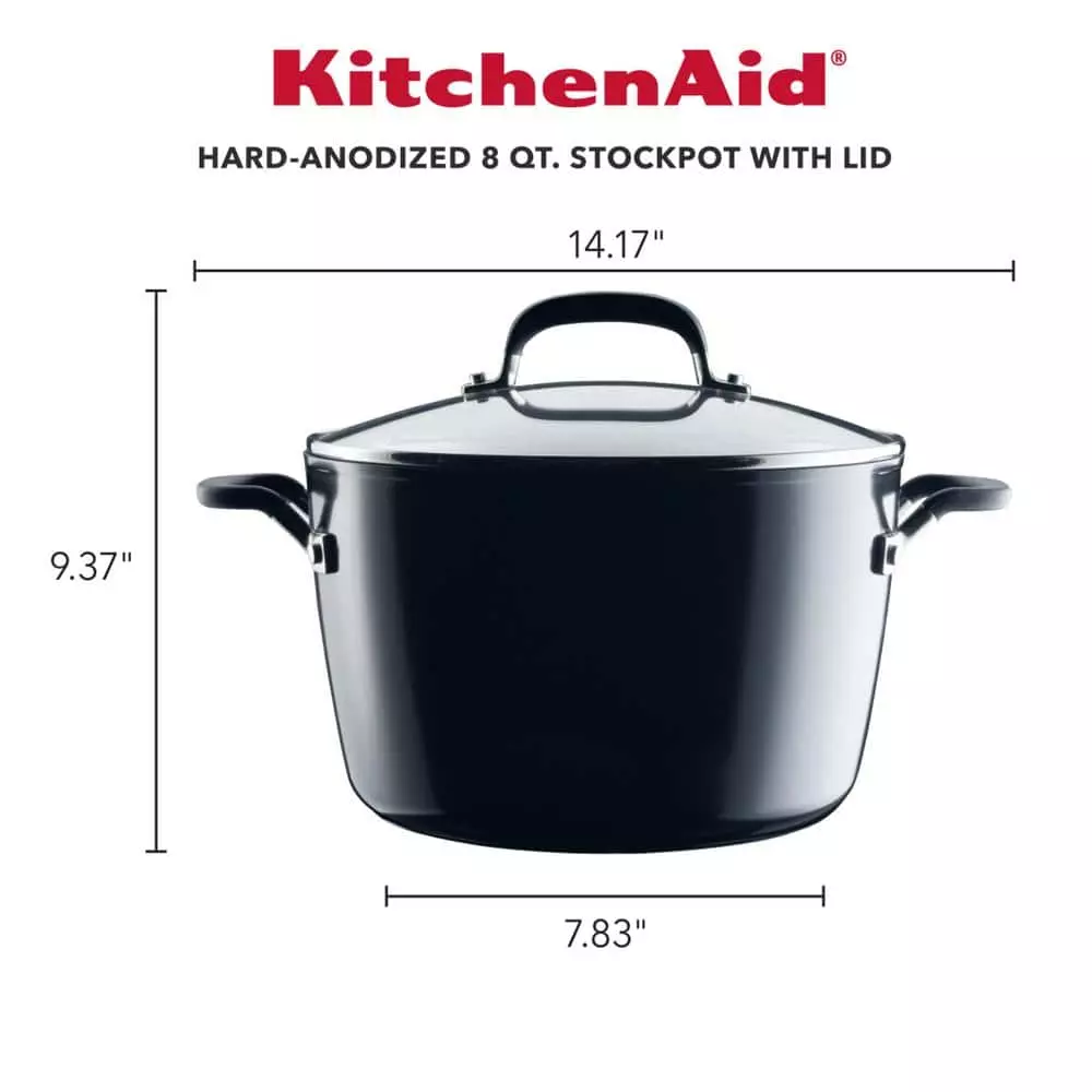 Hard Anodized Nonstick 8 qt. Hard Anodized Aluminum Nonstick Stock Pot in Onyx with Lid by KitchenAid 7 Hard Anodized Nonstick 8 qt. Hard Anodized Aluminum Nonstick Stock Pot in Onyx with Lid by KitchenAid - Image 5