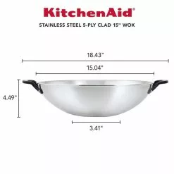 5-Ply Clad 15 in. Polished Stainless Steel Wok by KitchenAid -Cookware Sales Shop kitchenaid woks stir fry pans 30008 4f 1000