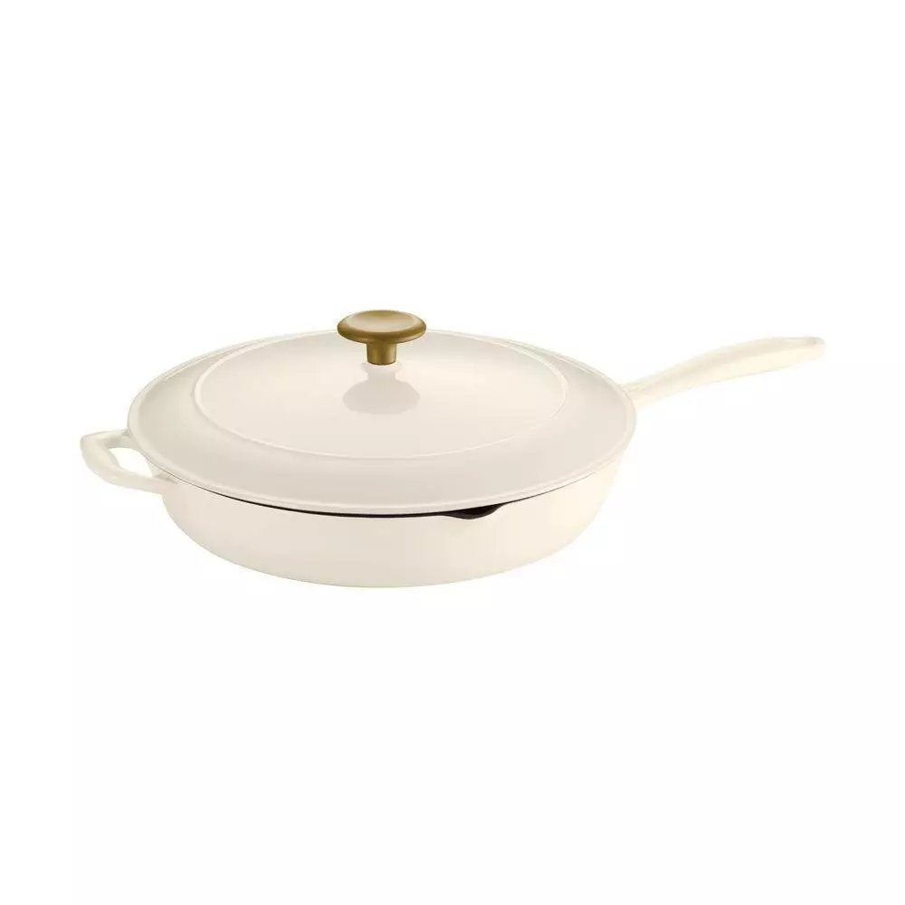 Gourmet 12 in. Enameled Cast Iron Skillet in Latte with Lid by Tramontina 5 Gourmet 12 in. Enameled Cast Iron Skillet in Latte with Lid by Tramontina - Image 3