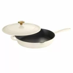 Gourmet 12 in. Enameled Cast Iron Skillet in Latte with Lid by Tramontina