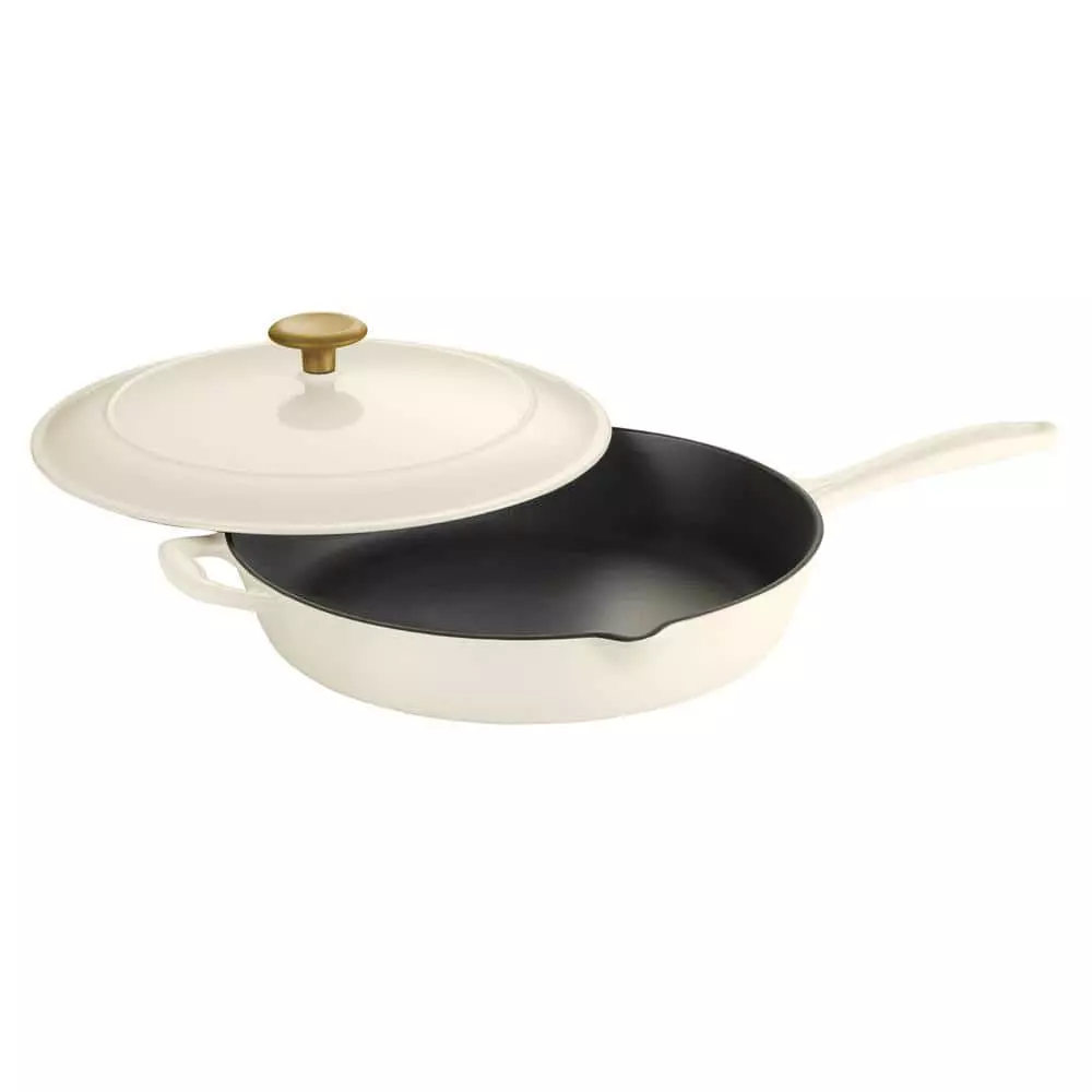 Gourmet 12 in. Enameled Cast Iron Skillet in Latte with Lid by Tramontina 3 Gourmet 12 in. Enameled Cast Iron Skillet in Latte with Lid by Tramontina