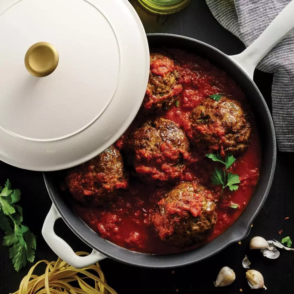 Gourmet 12 in. Enameled Cast Iron Skillet in Latte with Lid by Tramontina 4 Gourmet 12 in. Enameled Cast Iron Skillet in Latte with Lid by Tramontina - Image 2