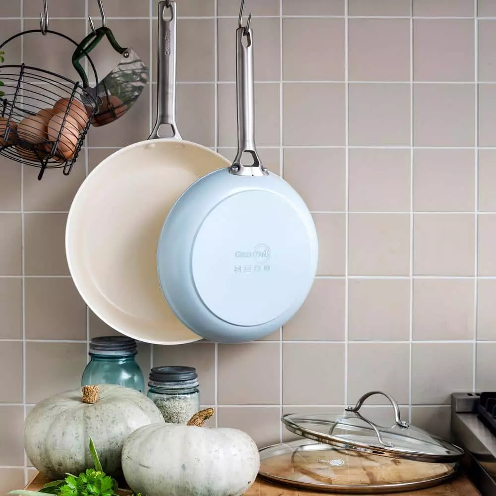 Padova 2-Piece Aluminum Ceramic Nonstick Frying Pan Set in Light Blue by GreenPan 4 Padova 2-Piece Aluminum Ceramic Nonstick Frying Pan Set in Light Blue by GreenPan - Image 2