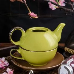 1-Piece Porcelain Tea Pot Light Green Teapot Teacup and Saucer Set by Artvigor 10 1-Piece Porcelain Tea Pot Light Green Teapot Teacup and Saucer Set by Artvigor -Cookware Sales Shop light green artvigor tea kettles art cc008 1f 1000