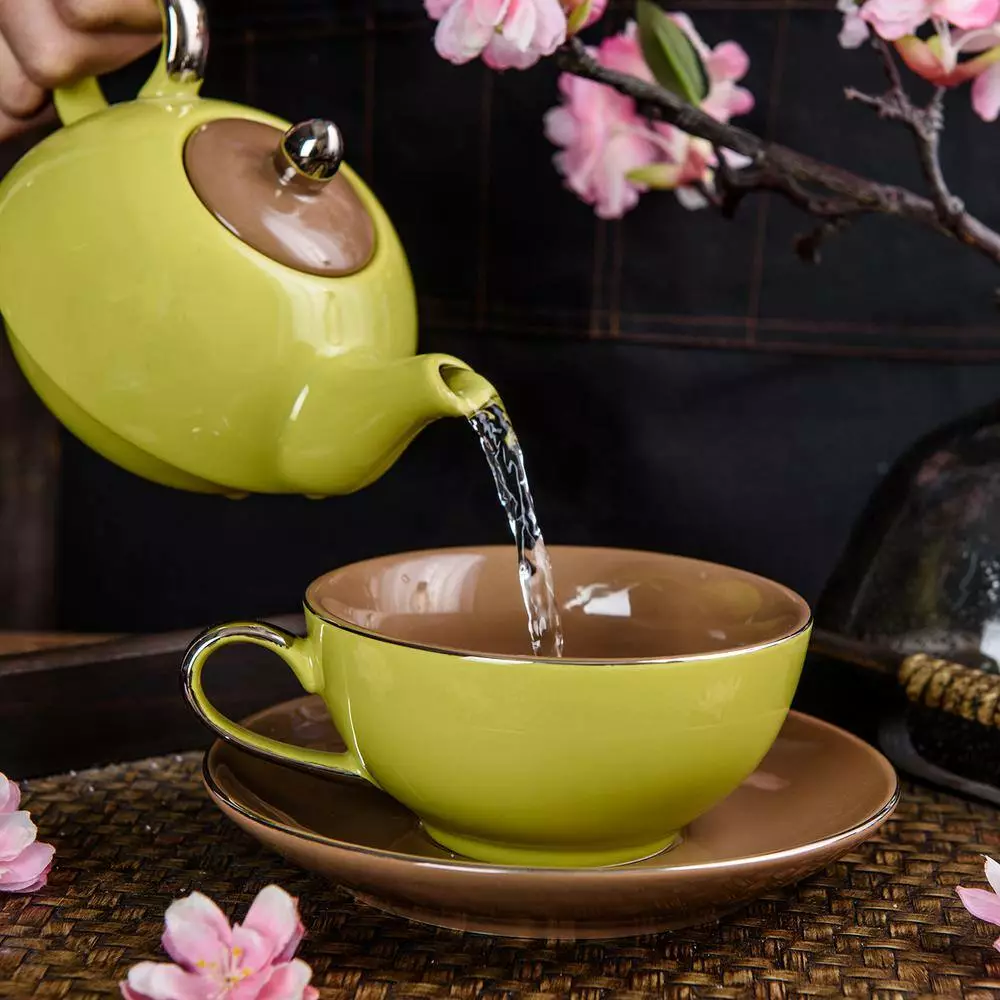 1-Piece Porcelain Tea Pot Light Green Teapot Teacup and Saucer Set by Artvigor 4 1-Piece Porcelain Tea Pot Light Green Teapot Teacup and Saucer Set by Artvigor - Image 2