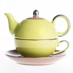 1-Piece Porcelain Tea Pot Light Green Teapot Teacup and Saucer Set by Artvigor