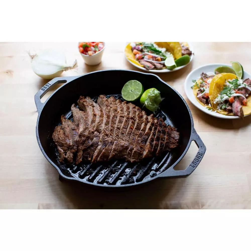 12 in. Cast Iron Grill Pan in Black with Dual Handles by Lodge 4 12 in. Cast Iron Grill Pan in Black with Dual Handles by Lodge - Image 2