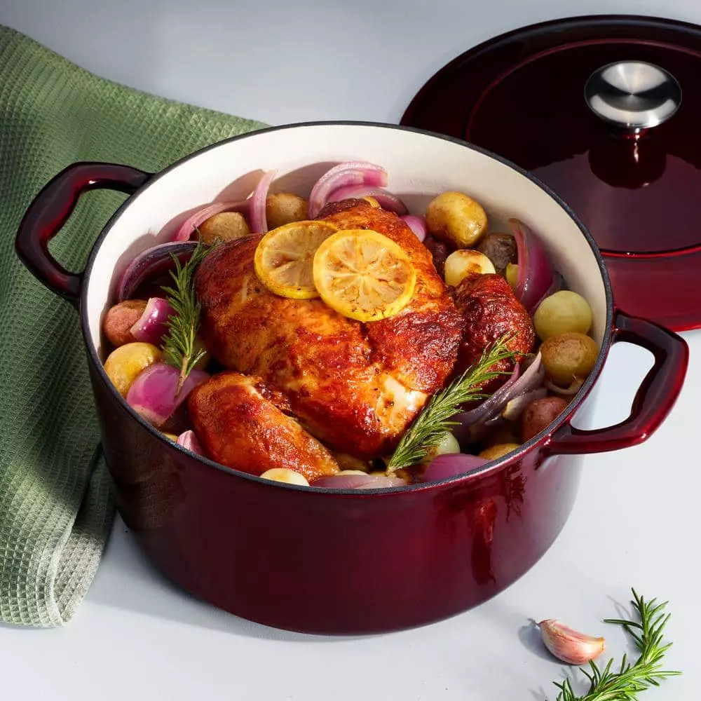 Gourmet 5.5 qt. Round Enameled Cast Iron Dutch Oven in Majolica Red with Lid by Tramontina 10 Gourmet 5.5 qt. Round Enameled Cast Iron Dutch Oven in Majolica Red with Lid by Tramontina - Image 8