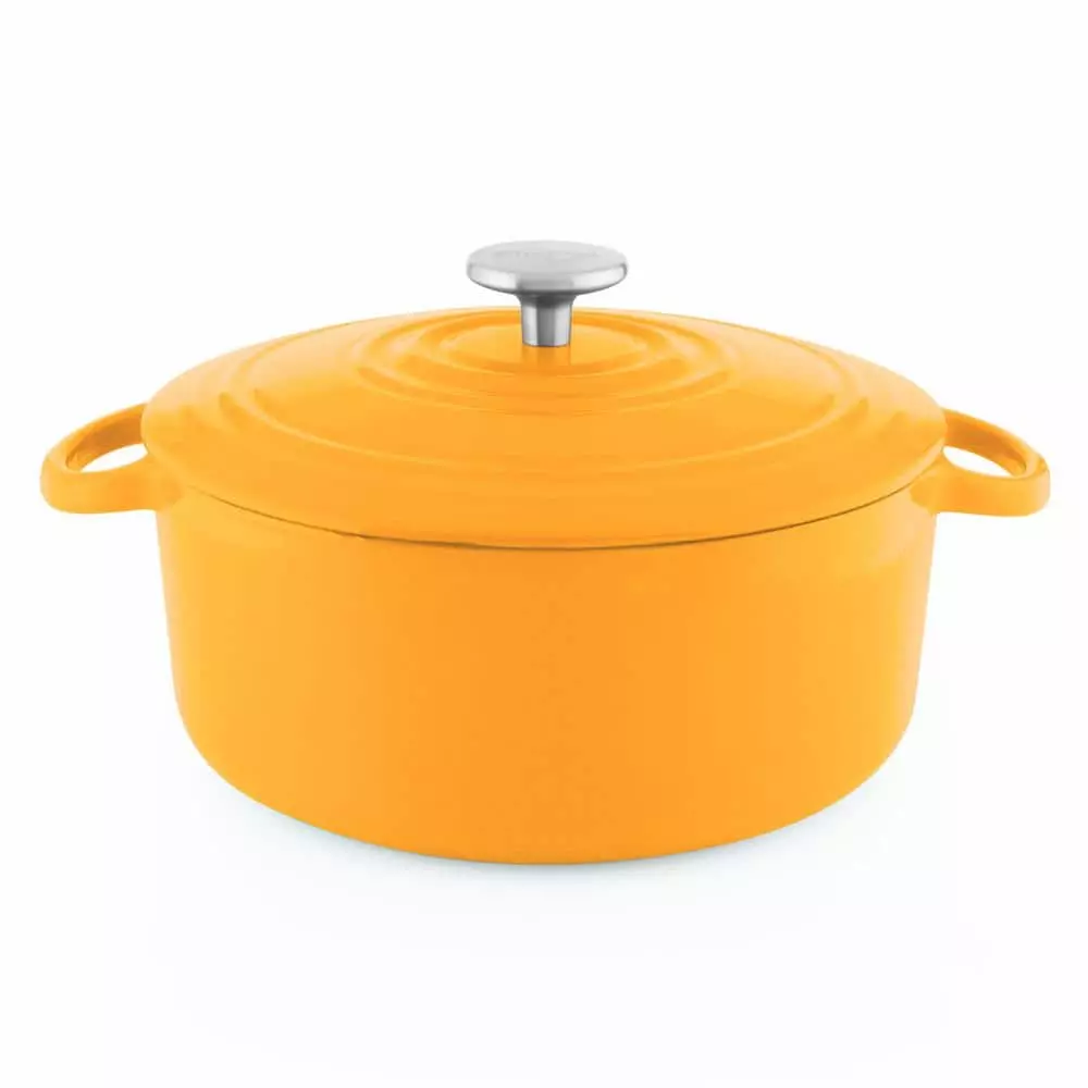 5 qt. Round Enameled Cast Iron Dutch Oven in Marigold with Lid by Chantal 3 5 qt. Round Enameled Cast Iron Dutch Oven in Marigold with Lid by Chantal