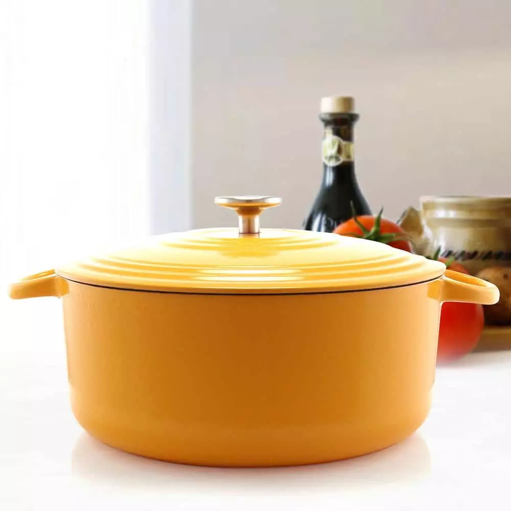 7 qt. Round Enameled Cast Iron Dutch Oven in Marigold with Lid by Chantal 4 7 qt. Round Enameled Cast Iron Dutch Oven in Marigold with Lid by Chantal - Image 2