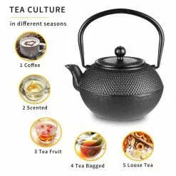 37 oz. Japanese Antique Small Dot Cast Iron Teapot with Warmer by Velaze -Cookware Sales Shop matte black velaze tea kettles vlz tp02 1f 1000