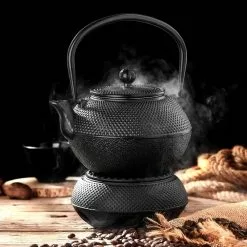 37 oz. Japanese Antique Small Dot Cast Iron Teapot with Warmer by Velaze -Cookware Sales Shop matte black velaze tea kettles vlz tp02 44 1000