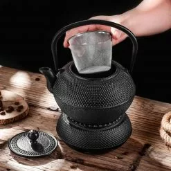 37 oz. Japanese Antique Small Dot Cast Iron Teapot with Warmer by Velaze -Cookware Sales Shop matte black velaze tea kettles vlz tp02 76 1000