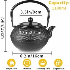 37 oz. Japanese Antique Small Dot Cast Iron Teapot with Warmer by Velaze -Cookware Sales Shop matte black velaze tea kettles vlz tp02 c3 1000