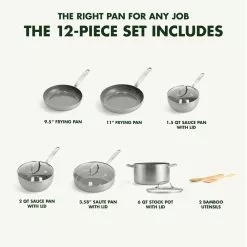 Chatham 12-Piece Stainless Cookware Set by GreenPan -Cookware Sales Shop matte pot pan sets cc005353 001 4f 1000