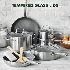 Chatham 12-Piece Stainless Cookware Set by GreenPan -Cookware Sales Shop matte pot pan sets cc005353 001 fa 1000