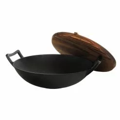 14 in. Heavy Duty Cast Iron Wok with Wood Lid by MegaChef 17 14 in. Heavy Duty Cast Iron Wok with Wood Lid by MegaChef -Cookware Sales Shop megachef woks stir fry pans 985116199m 76 1000