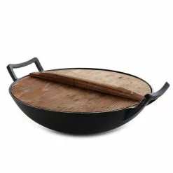 14 in. Heavy Duty Cast Iron Wok with Wood Lid by MegaChef 16 14 in. Heavy Duty Cast Iron Wok with Wood Lid by MegaChef -Cookware Sales Shop megachef woks stir fry pans 985116199m fa 1000