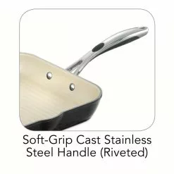 Gourmet Ceramica Deluxe 11.7 in. Aluminum Ceramic Nonstick Grill Pan in Metallic Black by Tramontina -Cookware Sales Shop metallic black tramontina grill pans 80110 023ds 4f 1000