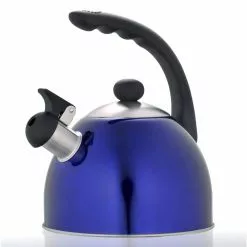 Rhapsody 2.1 Qt. (8.4 Cup) Stainless Steel Whistling Tea Kettle with Metallic Blue Powder Coating by Creative Home